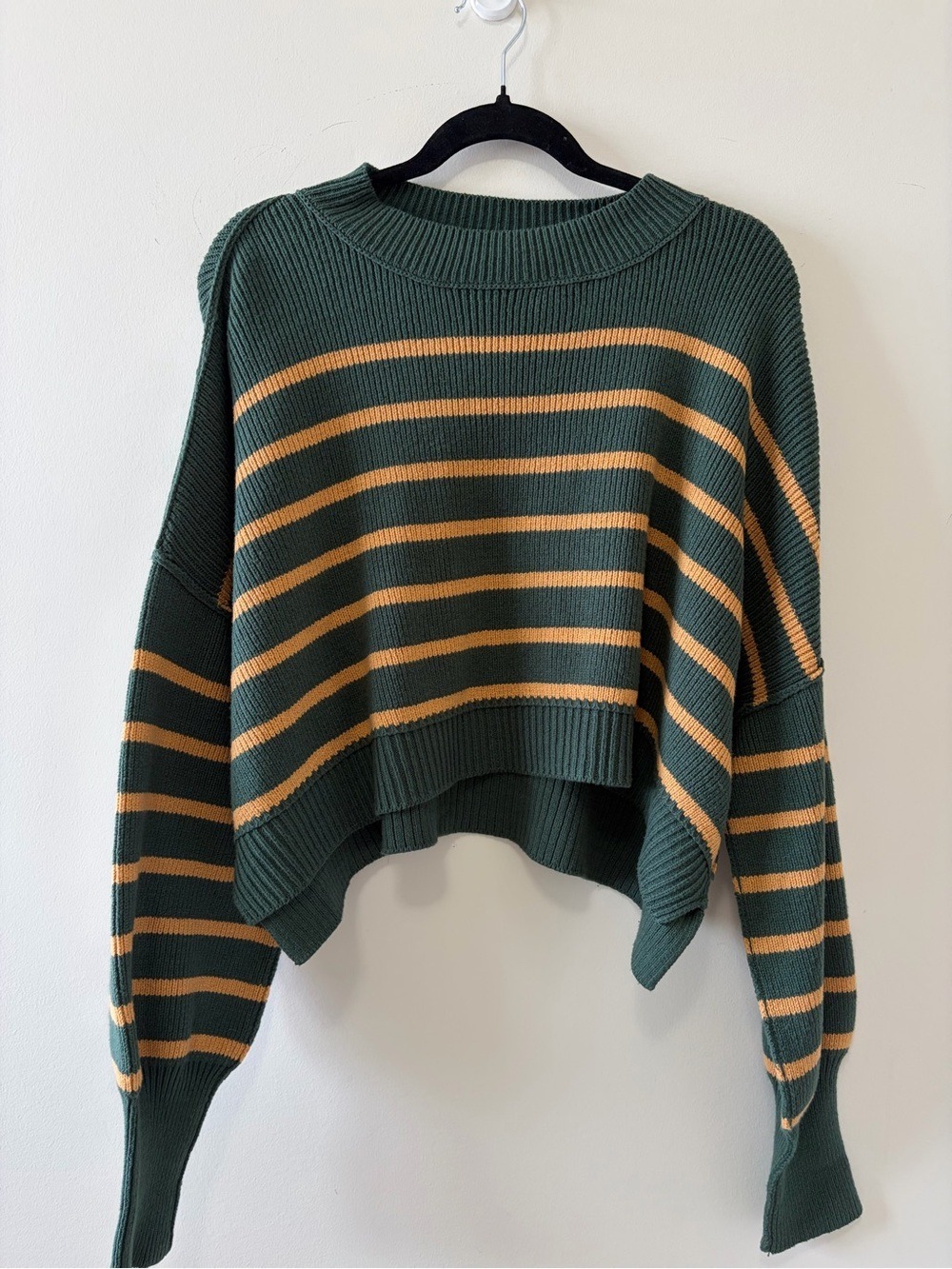 FREE PEOPLE easy street stipe crop pullover sweater in hunter green combo - Picture 5 of 12